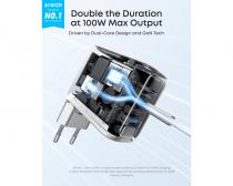100W GaN zidni brzi punjač, 3-porta (2x USB-C i 1x USB-A) sa USB-C M/M pletenim kablom, srebrni slika