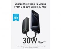 Nano 10000mAh, 30W, sa ugrađenim USB-C kablom, Power Bank crni slika