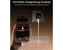 Nano 45W putni zidni punjač sa ekranom, USB-C port, beli slika