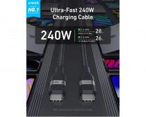 USB tip-C kabl M/M 1.8m, za Super brzo punjenje 240W/480Mbps, pleteni, crni slika