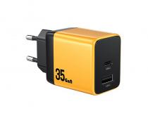 WP-U36 Superbrzi Strujni GaN punjač, 2-porta USB (3.0 i 3.1 tip C) 35W, žuti slika