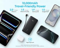 Zolo 10000mAh, 22.5W, sa ugrađenim USB-C kablom, Power Bank crni slika