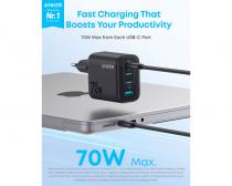 Zolo 70W 4-porta(3x USB-C i 1x USB-A) zidni punjač crni slika
