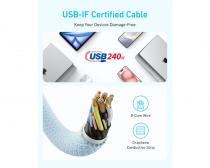 Zolo USB tip-C kabl M/M 1.8m, za Apple, super brzo punjenje 240W/480Mbps, pleteni, crni slika