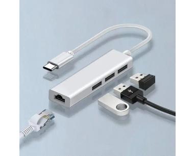 Adapter konverter Tip C -RJ45 100mb/2xUSB 2.0/1xUSB 3.0 Kettz