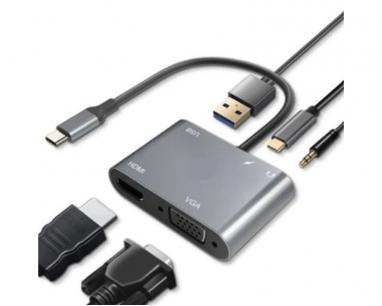 Adapter-konvertor TIP C na HDMI+VGA+1xUSB 3.0+TIP C+AUDIO slika