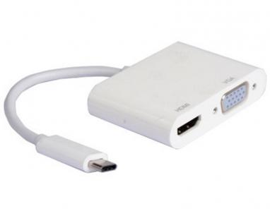 Adapter USB 3.1 tip C (M) - HDMI + VGA (F) beli