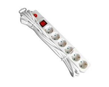 Kabl naponski produžni 6x šuko, 1.4m, sa prekidačem i zaštitom (beli) slika
