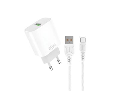 Kućni punjač Denmen DC07T fast 18W 3.6A + kabal Type C beli slika