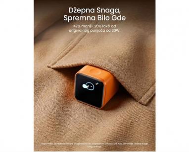 Nano 45W putni zidni punjač sa ekranom, USB-C port, narandžasti
