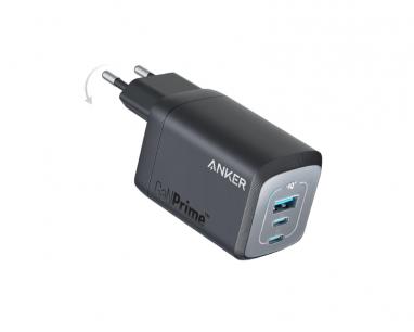 Prime 67W GaN zidni brzi punjač, 3-porta (2x USB-C i 1x USB-A) crni