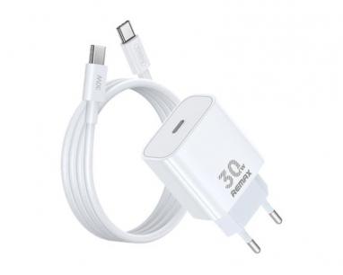 RP-U71 Strujni punjač GaN 30W USB-C i USB-C na USB-C 1m kabl beli