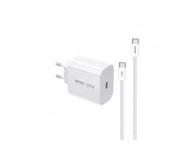 Strujni punjač Huiying GaN 30W TIP C+ kabl TIP C na TIP C CA-09, beli slika